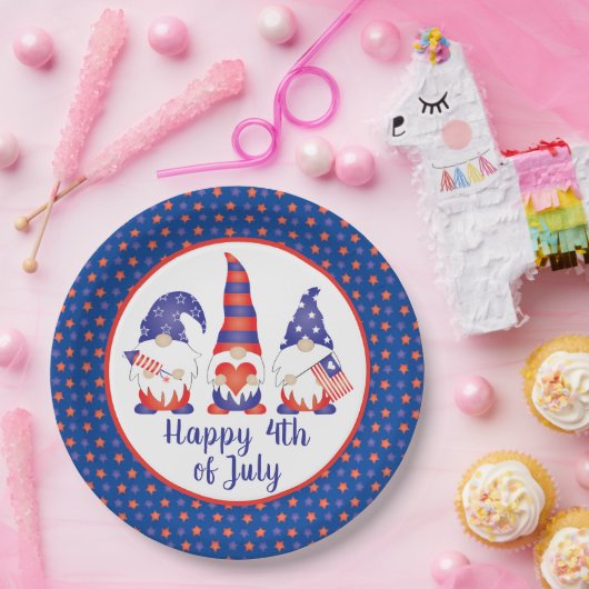 Glück 4. Juli Gnomes Red White Blue Pappteller (Party)