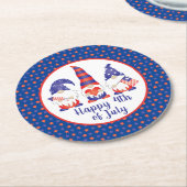 Glück 4. Juli Gnomes Red White Blue Runder Pappuntersetzer (Angewinkelt)