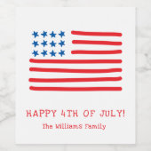 Glück 4. Juli | Handgezeichneter amerikanischer Fl Weinetikett (Einzelnes Label)