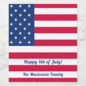 Glück 4. Juli | Personalisierte amerikanische Flag Weinetikett (Einzelnes Label)