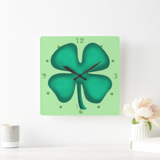 Glück 4 Leaf Irish Klee grüne Wand Uhr (Zuhause)