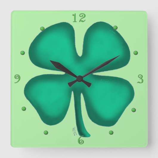 Glück 4 Leaf Irish Klee grüne Wand Uhr (Vorderseite)