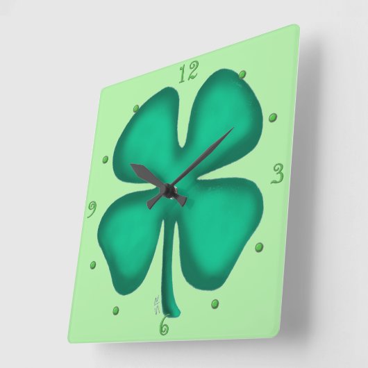 Glück 4 Leaf Irish Klee grüne Wand Uhr (Winkel)