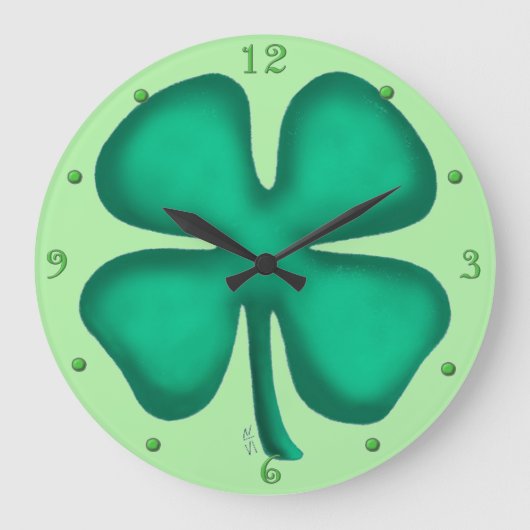 Glück 4 Leaf Irish Klee grüne Wanduhr (Vorderseite)