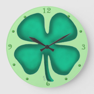 Glück 4 Leaf Irish Klee grüne Wanduhr