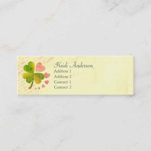 Glück 4 Leaf Liebe Klee Skinny Card Mini Visitenkarte (Vorderseite)