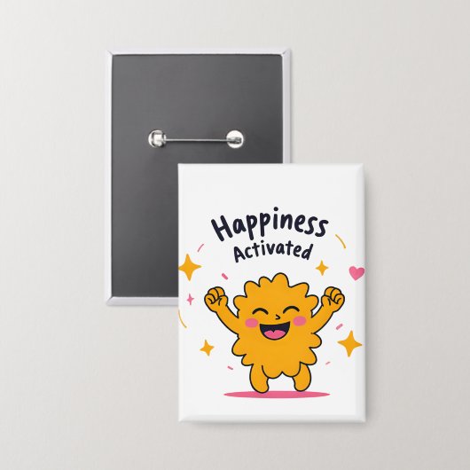 Glück aktiviert - Niedlich Doodle Joy Character Button (Vorderseite/Rückseite)