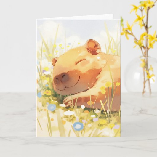 Glück als Capybara Karte (Gelbe Blume)