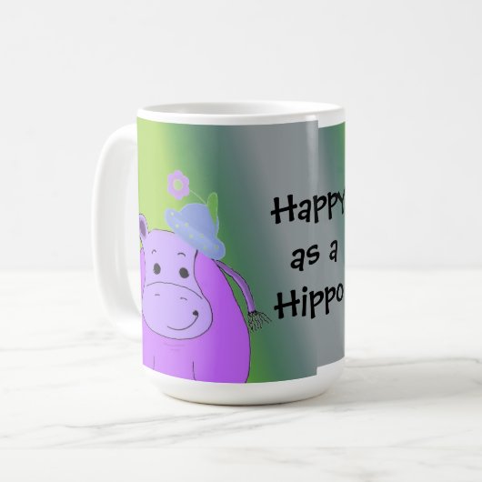 Glück als Hippo - Lila Hippopotamus Kaffeetasse (Vorderseite Links)