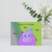 Glück als Hippo - Lila Hippopotamus Postkarte (Stehend Vorderseite)