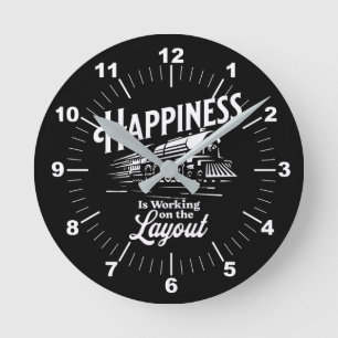 Glück arbeitet am Layout, Dampfzug Runde Wanduhr