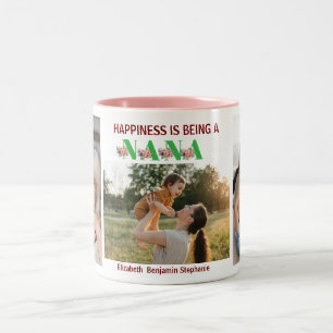 Glück bedeutet, eine OMA Blumen 3 Foto Name zu sei Zweifarbige Tasse