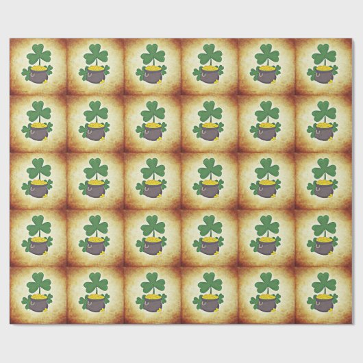 Glück der Iren, Goldtopf und Kleeblatt, Geschenkpapier (Flach)