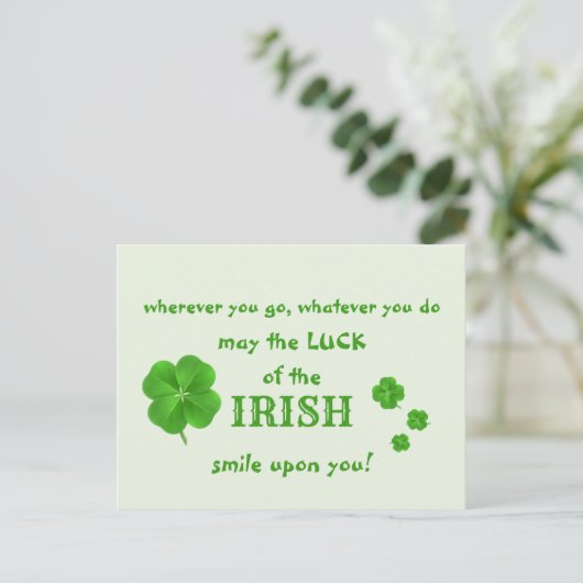 Glück der Irish St. Patricks Day Segen Clover Postkarte (Stehend Vorderseite)