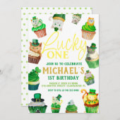Glück Eins | St. Patrick's Day Cupcake 1. Geburtst Einladung (Vorne/Hinten)