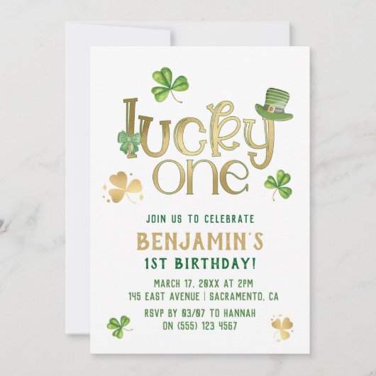 Glück Eins | St Patrick's Day First Birthday Einladung (Vorderseite)
