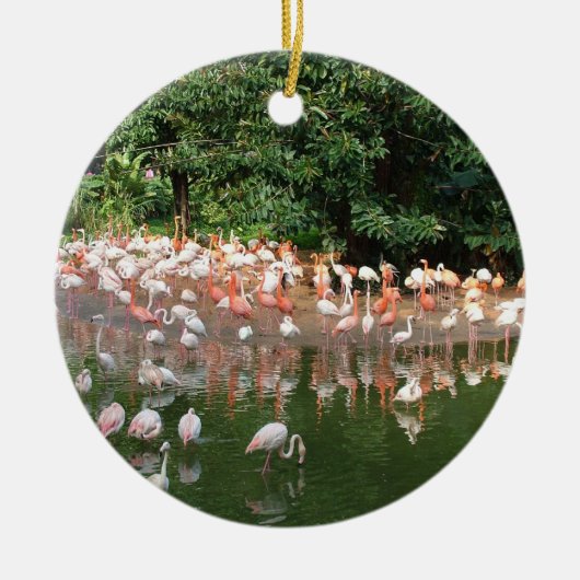 Glück Flamingo Schwarm Keramik Ornament (Vorne)