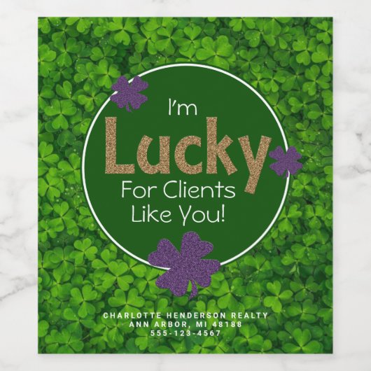 Glück für Kunden wie Sie | St. Partrick's Day Weinetikett (Einzelnes Label)