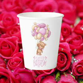 GLÜCK Geburtstag pink Teddy Pappbecher