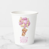 GLÜCK Geburtstag pink Teddy Pappbecher (Vorderseite)