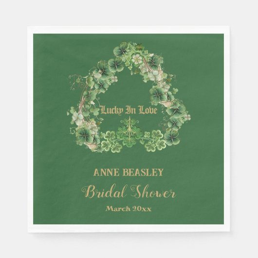 Glück im Kleeblatt der Liebe Grünes Gold Brautpart Serviette (Vorderseite)
