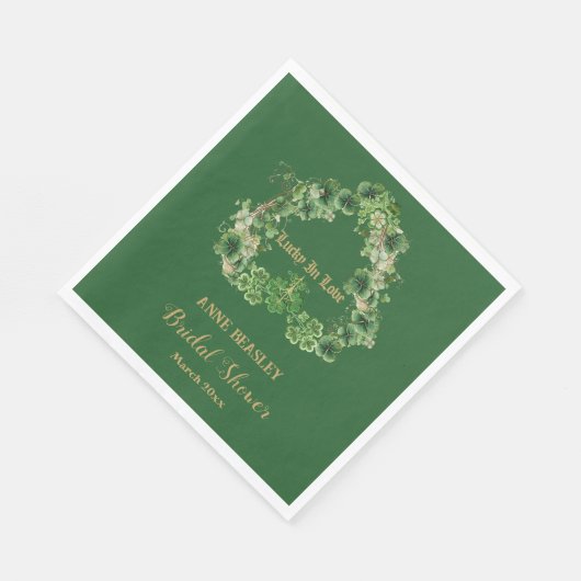 Glück im Kleeblatt der Liebe Grünes Gold Brautpart Serviette (Ecke)