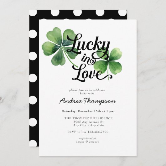 Glück in der Liebe | Brautparty Aquarell Einladung (Vorne/Hinten)