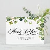 Glück in der Liebe Brautparty Grünes Kleeblatt Dankeskarte (Stehend Vorderseite)