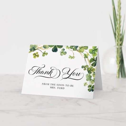 Glück in der Liebe Brautparty Grünes Kleeblatt Dankeskarte (Vorderseite)