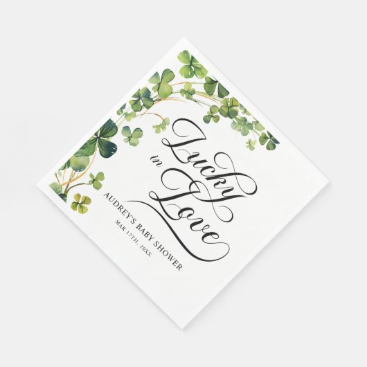 Glück in der Liebe Brautparty Grünes Kleeblatt Serviette (Ecke)