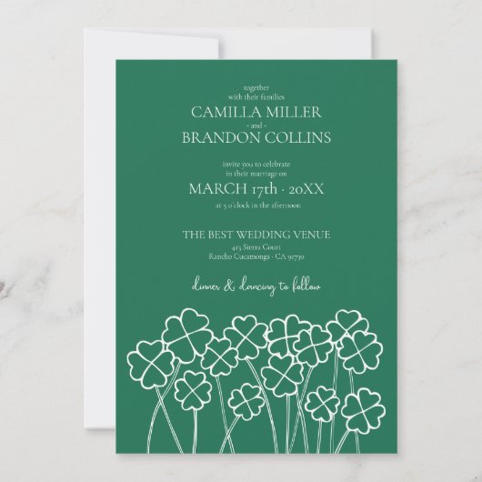 Glück in der Liebe Clover Smaragdgrüne Hochzeit Einladung (Rückseite)