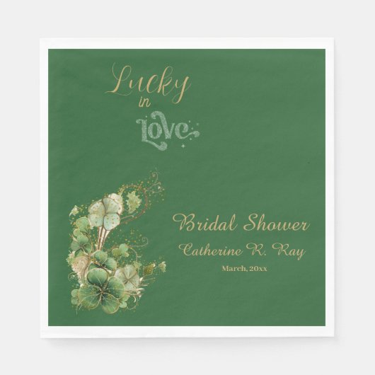 Glück in der Liebe Gold Shimmer Kleeblatt Brautpar Serviette (Vorderseite)