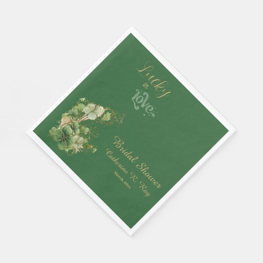 Glück in der Liebe Gold Shimmer Kleeblatt Brautpar Serviette (Ecke)