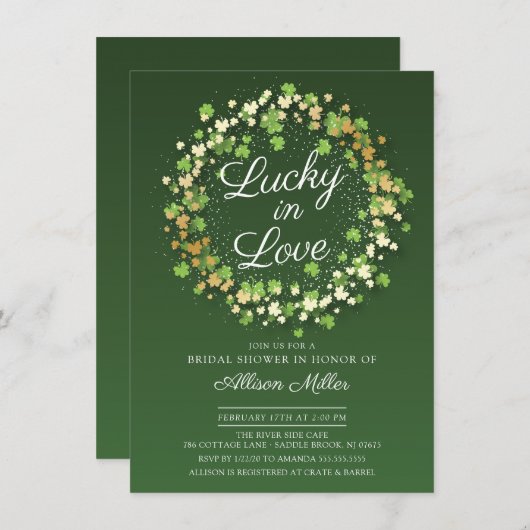 Glück in der Liebe Goldenes Kleeblatt Brautparty Einladung (Vorne/Hinten)