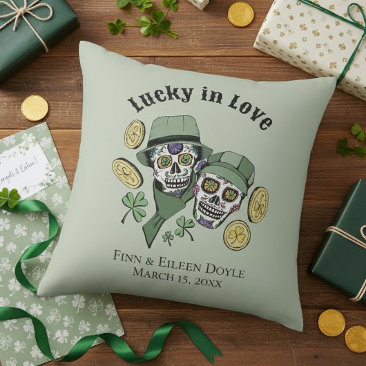 Glück in der Liebe Green Irish Sugar Skulls neu ve Kissen