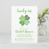 Glück in der Liebe Grünes Herz Kleeblatt Brautpart Einladung (Stehend Vorderseite)