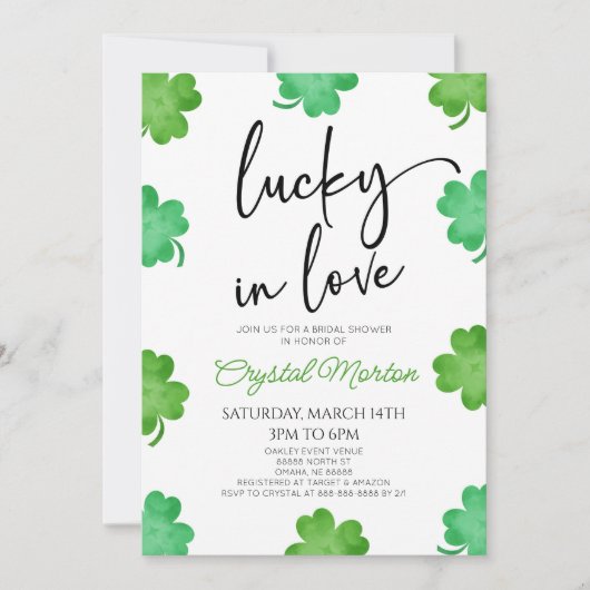Glück in der Liebe Grünes Kleeblatt Cloues Brautpa Einladung (Vorderseite)