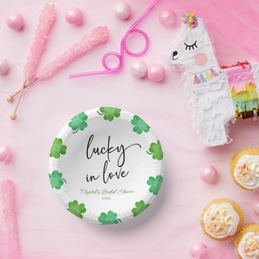 Glück in der Liebe Grünes Kleeblatt Cloues Brautpa Pappteller (Party)