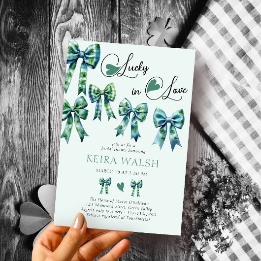 Glück in der Liebe Herz und Bögen Grünes Brautpart Einladung