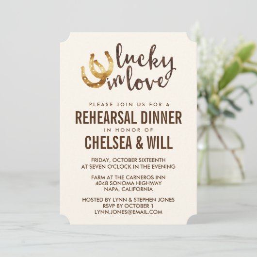 Glück in der Liebe Hufeisen Probe Abendessen Einladung (Stehend Vorderseite)