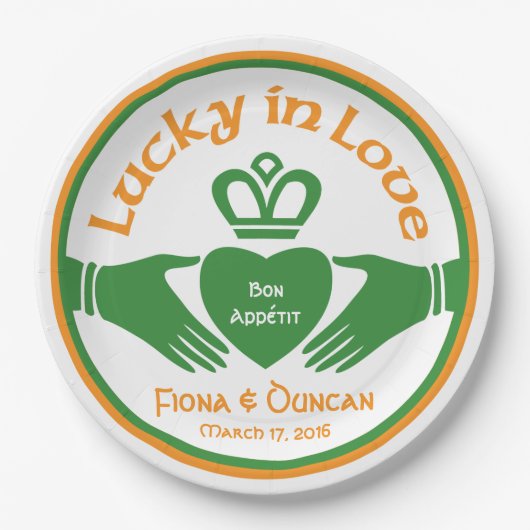 Glück in der Liebe Irish Claddagh Wedding Pappteller (Vorderseite)