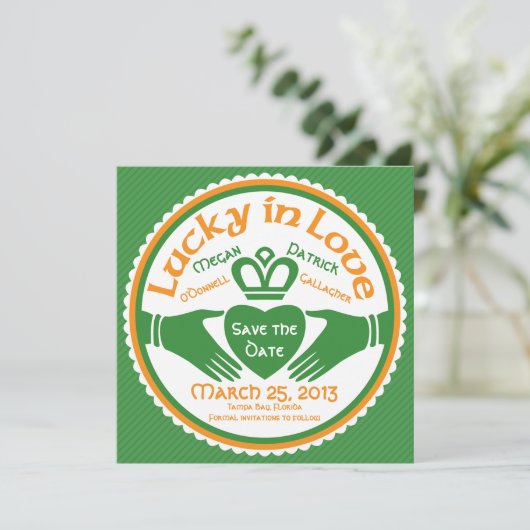Glück in der Liebe Irish Claddagh Wedding Save the Save The Date (Stehend Vorderseite)