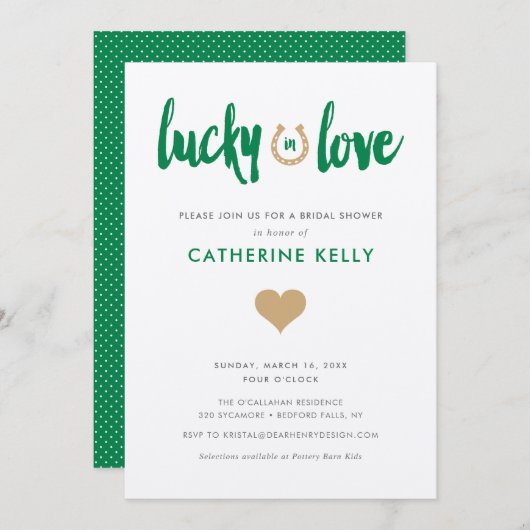 Glück in der Liebe Irish Horseshoe Brautparty Gree Einladung (Vorne/Hinten)