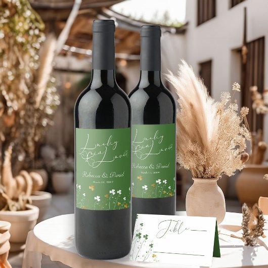 Glück in der Liebe Kleeblatt Wildblume Irish Weddi Weinetikett