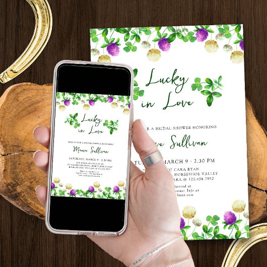 Glück in der Liebe Kleeblätter und Kleber-Brautpar Einladung