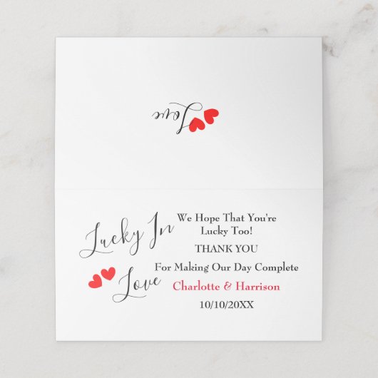 Glück in der Liebe Lottery Ticket Holder Platzkarte (Außenseite Aufgefaltet)