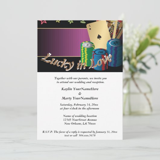 Glück in der Liebe Moderne Einladung zur Hochzeit (Stehend Vorderseite)