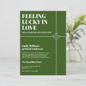 Glück in der Liebe Moderne Grüne Hochzeit Einladung (Stehend Vorderseite)