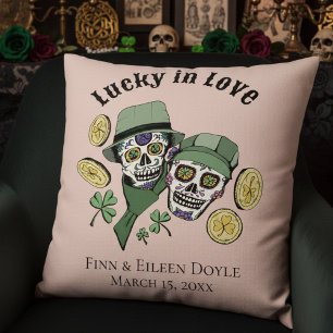 Glück in der Liebe Pink Irish Sugar Skulls neu ver Kissen