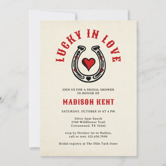 Glück in der Liebe Retro Horseshoe Brautparty Einladung (Vorderseite)